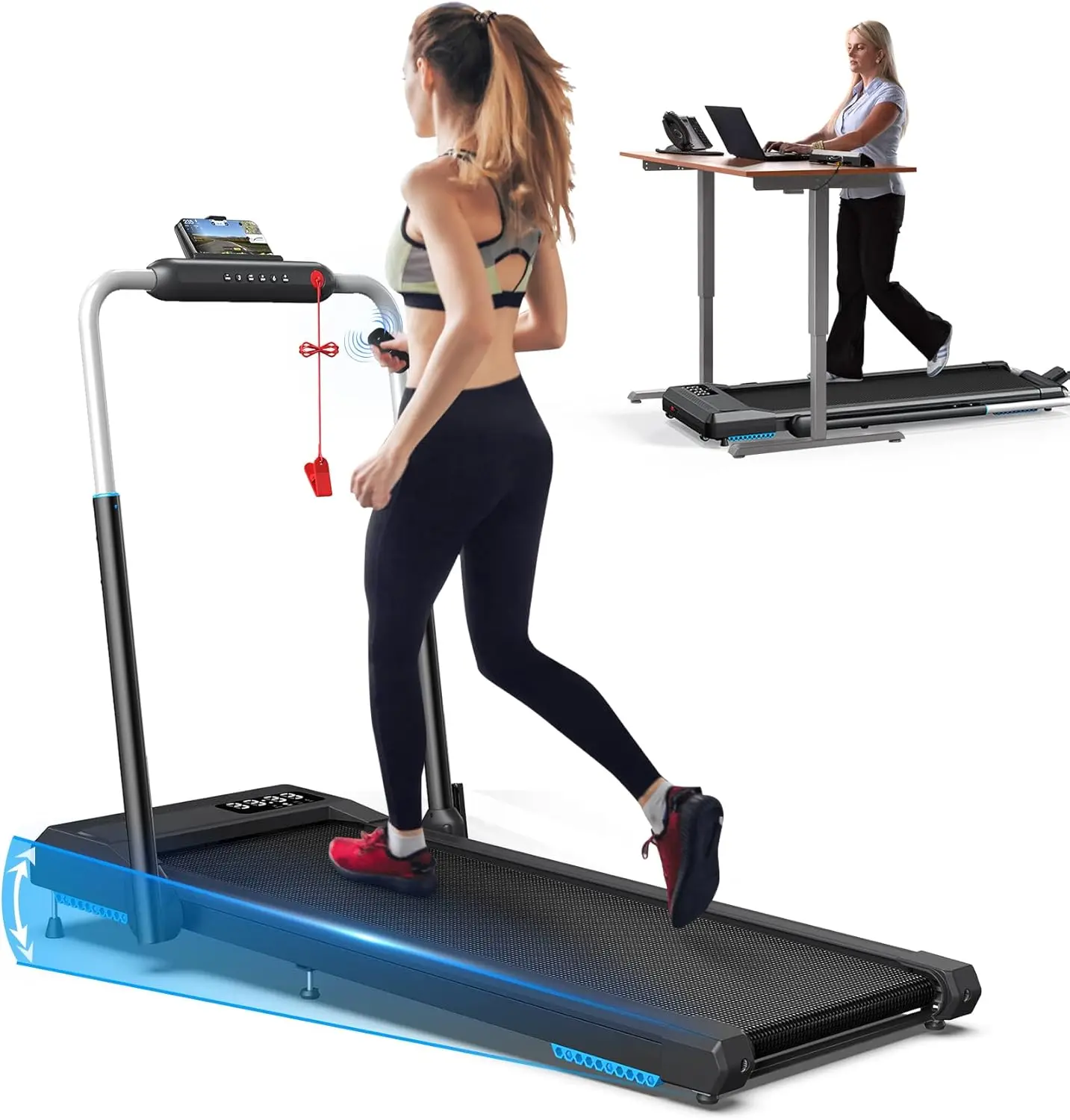 Walking Pad Treadmills, Under Desk Treadmill 340+lb Capacity for Home Small Space, Mute Control Portable Foldable Adjustable Inc