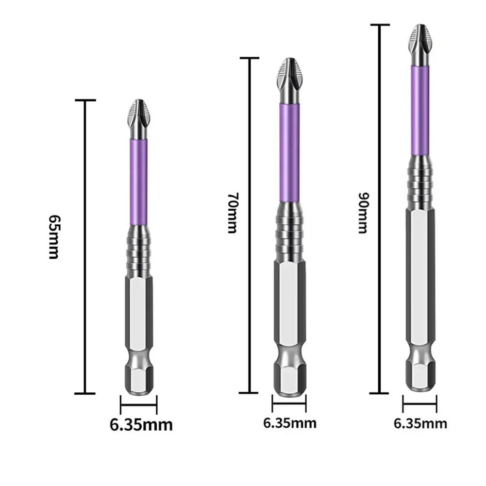 3pcs MagneticImpact Bits, High Magnetic Cross High Torque Hardness Screws, 25/50/65/70/90mm Waterproof Ph2 Screwdriver Bit Set