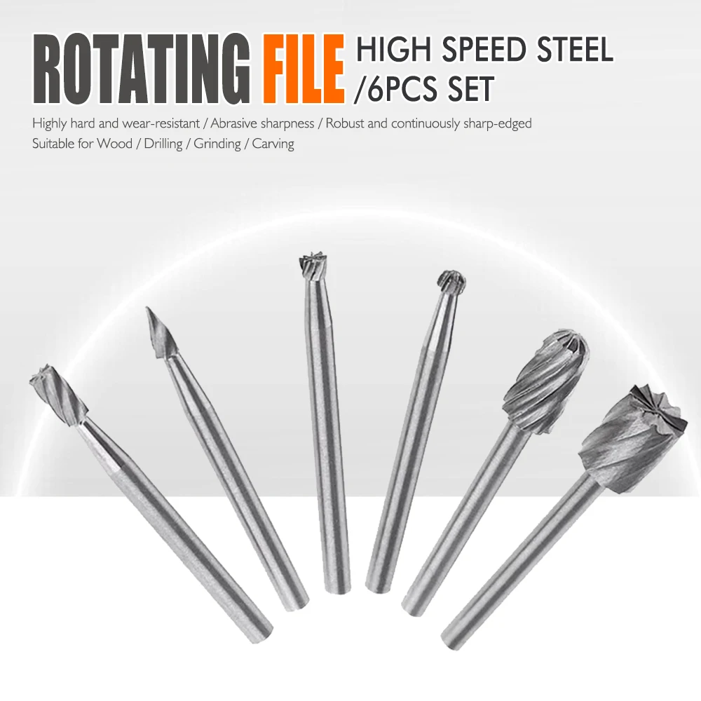 

6 Pcs High-Speed Steel Rotary Files Carbide Rotary Files Steel Coarse-Tooth Engraving Milling Cutters Woodworking Rotary Files