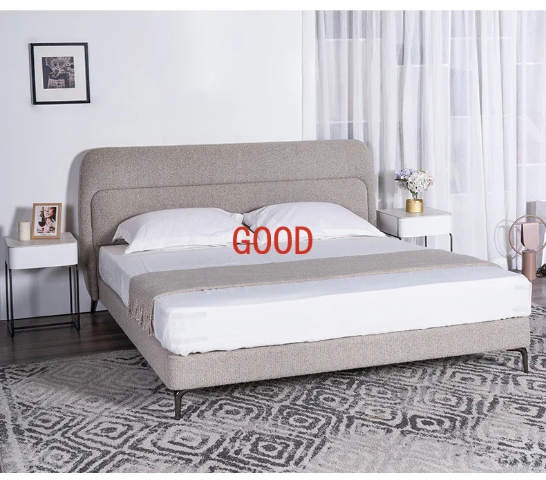Simple Modern Fabric Bed Nordic Style Soft Cushion Bedroom Master Bedroom Double Bed 1.8 M Big Bed