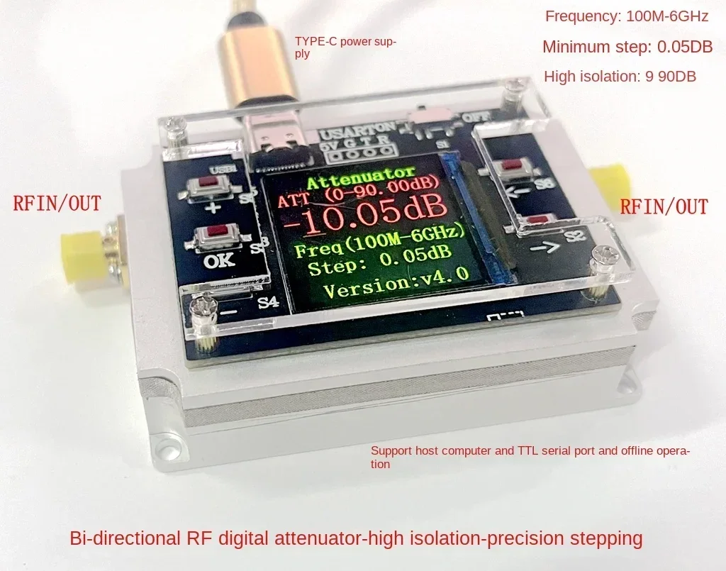 Bidirectional CNC Attenuator 100M-6GHz Step 0.05DB High Isolation Sensitivity Measurement Device