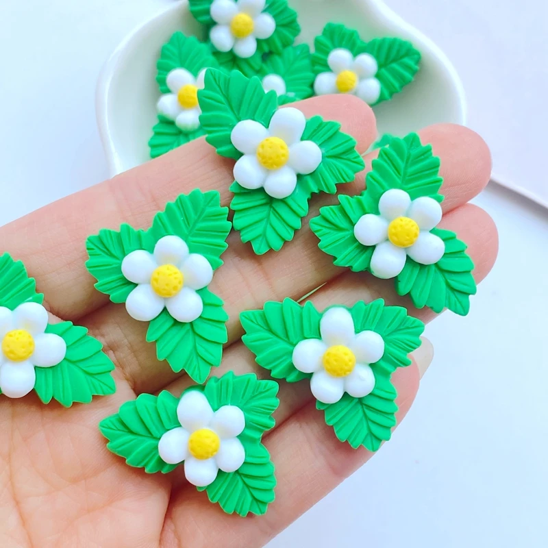 10Pcs New Cute 22*30mm Resin Cartoon Leaf Flower Series Flat Back Fit Phone Deco Parts Embellishments for Hair Bows Accessories
