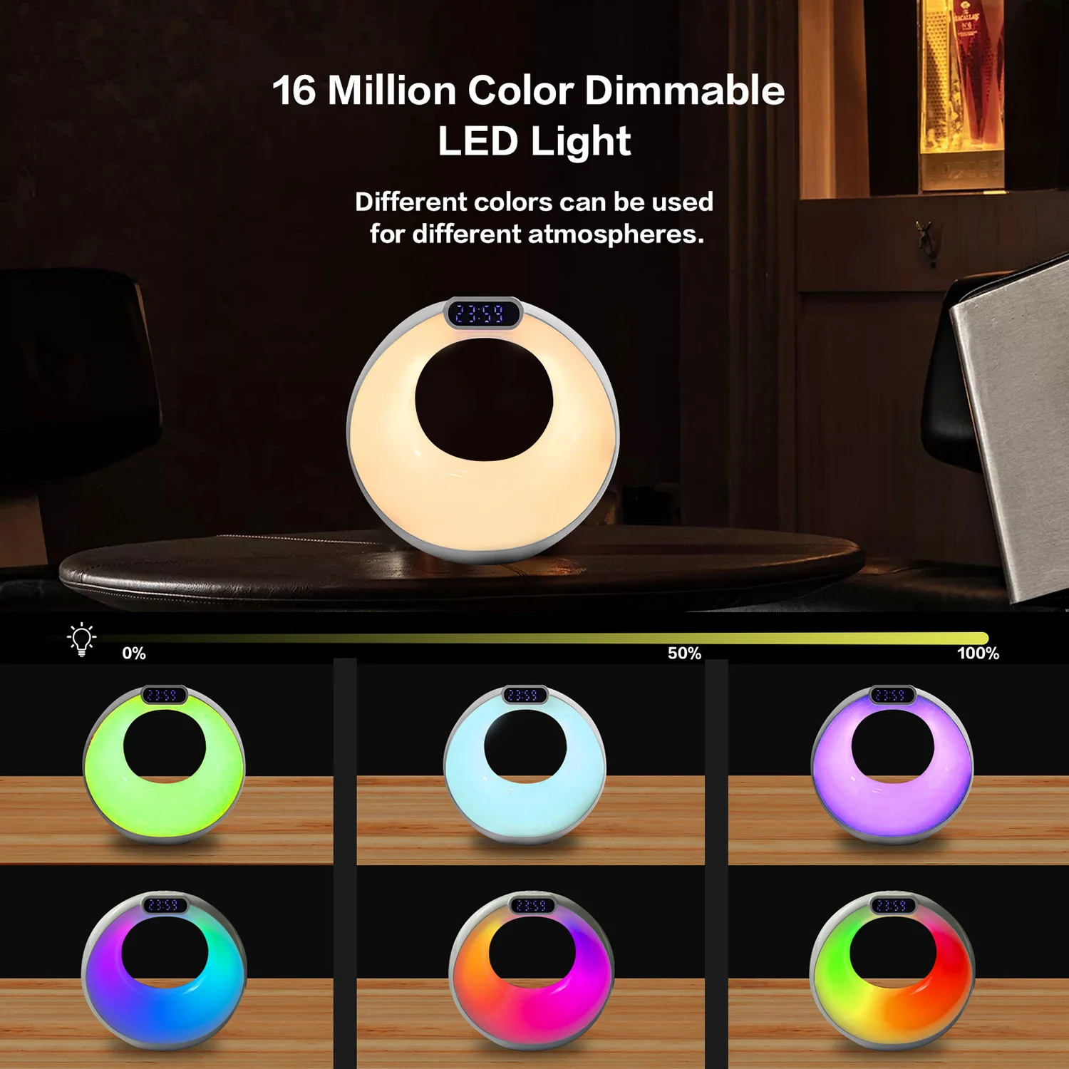 USB Power Cord Multifunctional RGB Atmosphere Night Light Wireless Speaker Alarm Clock U-Disk Play Intelligent LED Screen