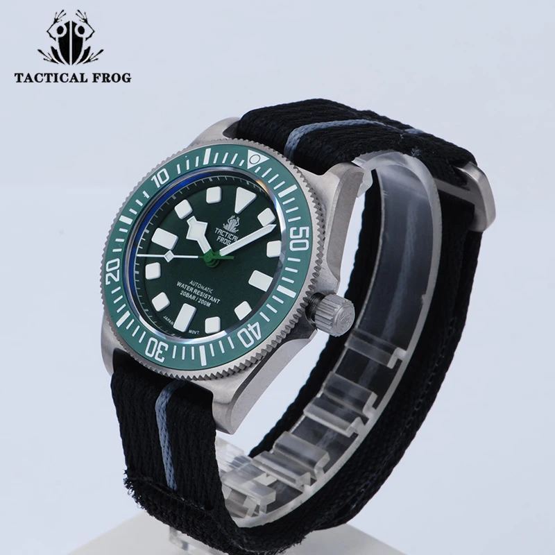 Tactical Frog FXD Titanium Men Watch Diver Watch Blue Dial Sapphire NH35 Automatic Movement 20Bar Water Resistant BGW-9 Luminous