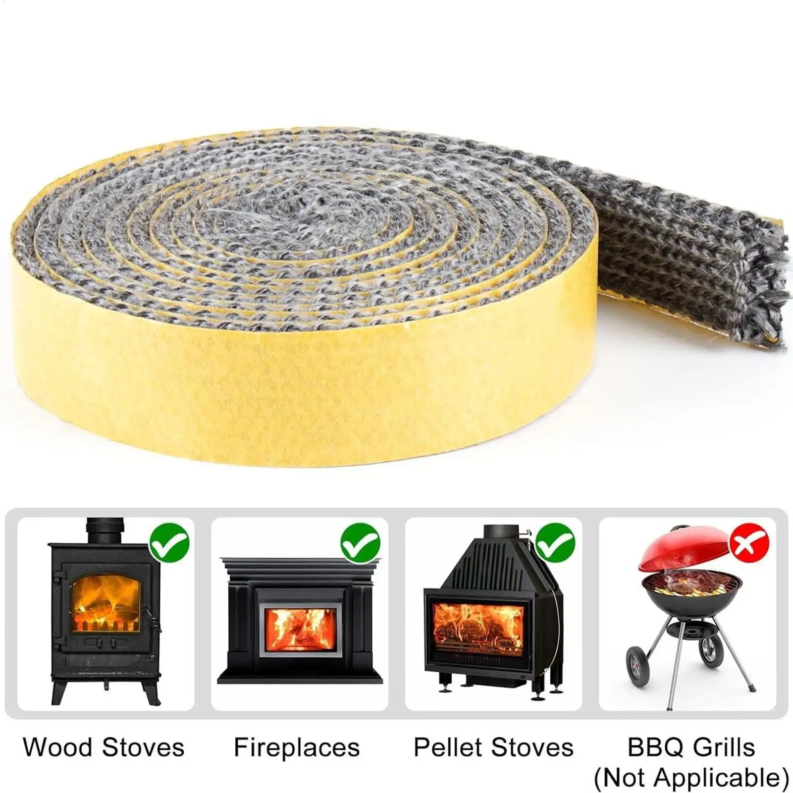 Wood Stove Door Gasket Self-Adhesive Wood Stove Sealing Rope Fireproof Replacement Sealing Tape For Exhaust Pipe Oven Combustion