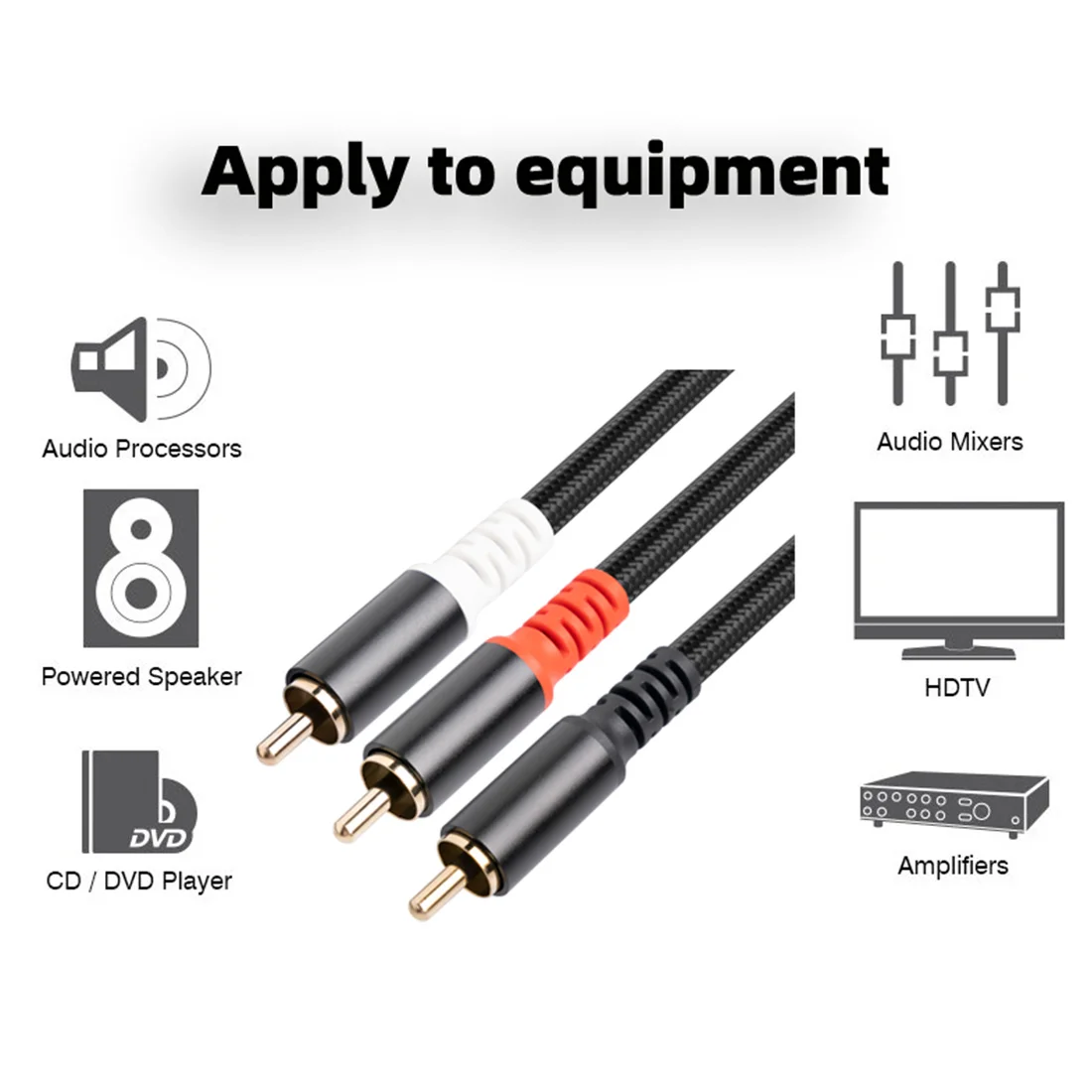 อะแดปเตอร์ RCA Y สายซับวูฟเฟอร์ Y สาย 1X RCA to 2X RAC Audio Cable 1 Rca to 2 Rca เครื่องขยายเสียงสายสัญญาณเสียง,1 เมตร