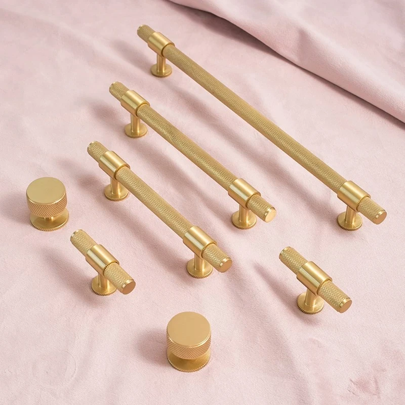 American Style Satin Brass Knurled/Textured Furniture Handle Wardrobe Kitchen Door Pulls Shoe Cabinets Knob/Cupboard Door Handle
