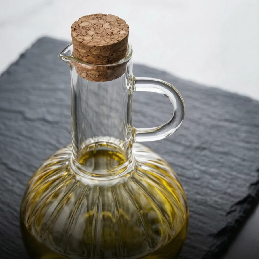 Glass Oil Vinegar Dispenser Bottle with Cork Stopper Handle Kitchen Cruet Set for Salad Dressing Soy Sauce Storage