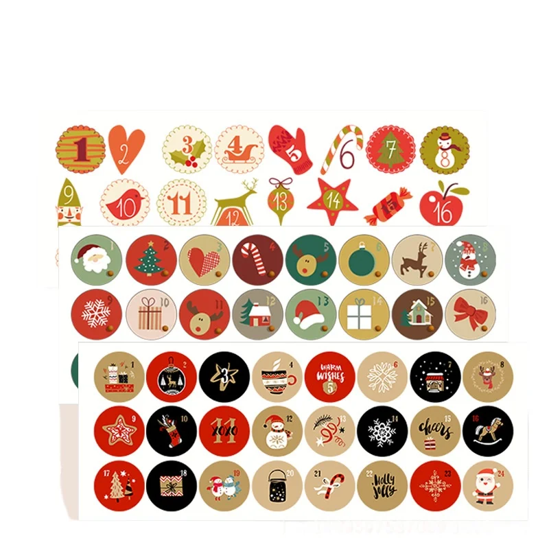 1sheet Christmas Sticker Advent Calendar Number Merry Christmas Gift Packaging Sealing Label Decor Sticker Xtmas Gift Decor