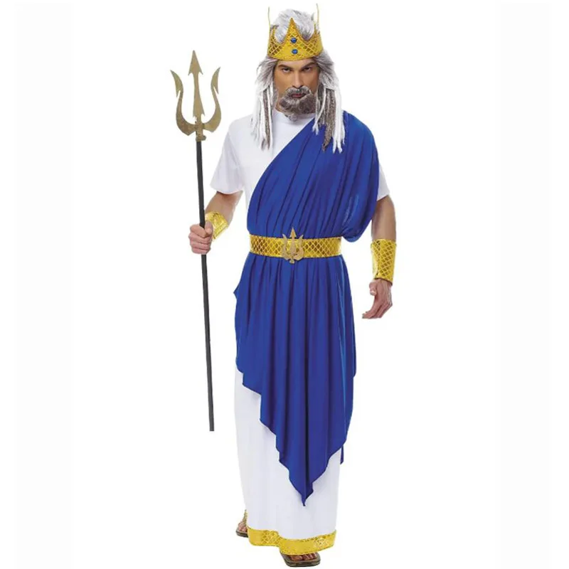 Mężczyźni mitologia rzymska bóg króla morza Poseidon kostiumy na Halloween purymowane stroje na imprezę karnawał Cosplay