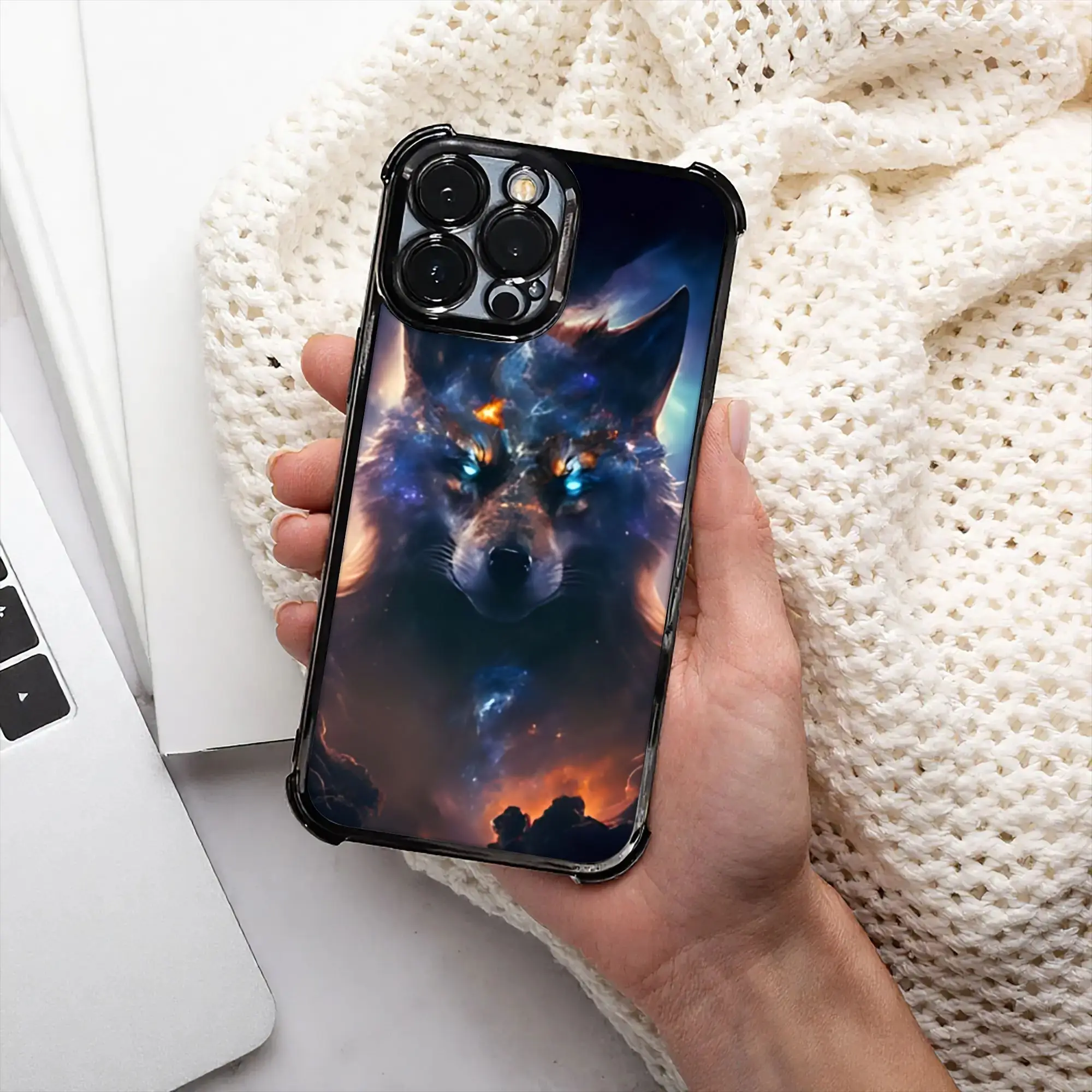 Coque de téléphone Dark Gold Wolf, procédé d'électrolyse, pour iPhone, différents modèles