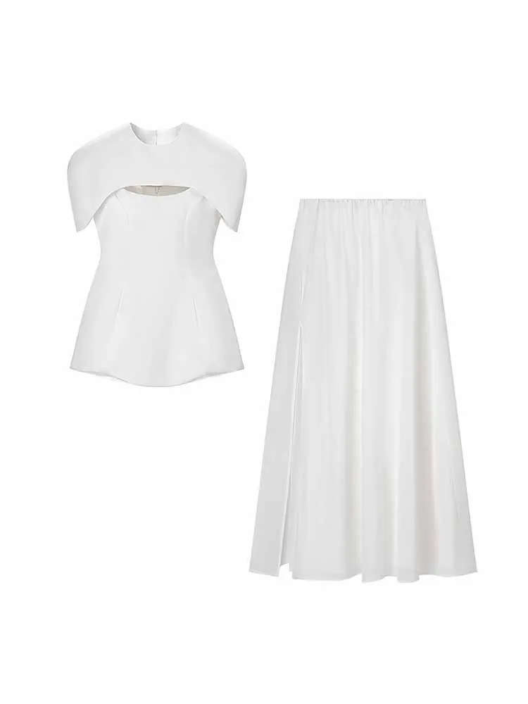여성 봄 패션 다용도 민소매 단색 캐미솔 탑+ 엘라스틱 미디 스커트 여성 캐주얼 드레스 3피스 세트