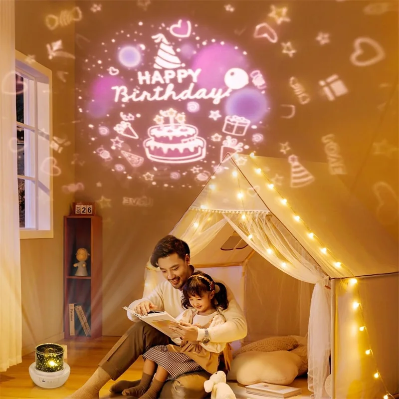 Galaxy Light Projector Crown Star Night Light and Bt Speaker Remote Control Rotating Led Light Bedroom Decoration