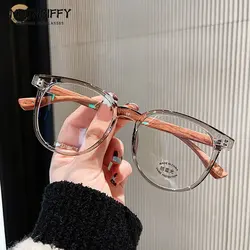 TR90 Optical Glasses Frame Women Fashion Anti Blue Light Glasses Men Computer Goggles Retro Wood Grain Leg Square Glasses