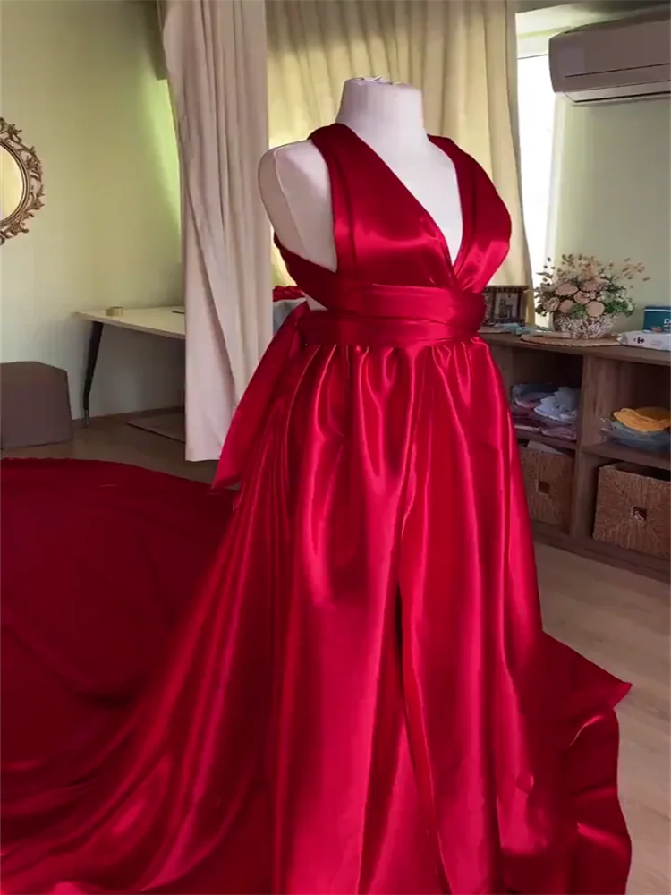 Sexy Evening Dress4M Long Prom Dress Elegant Open Back Party Dress Burgundy Side Spli Evening Dresses Luxury فساتين مناسبة رسمية