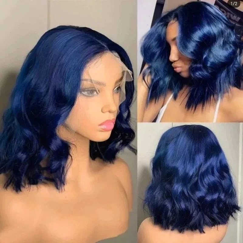 Dark Blue Body Wave 13x4 Lace Front 100%  Hair Wig Pre Plucked Remy WIgs
