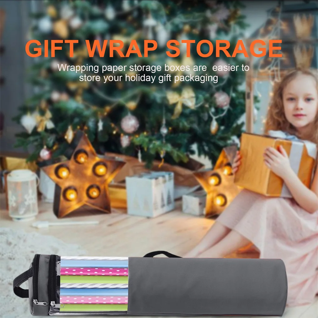 Wrapping Paper Storage Bag Long Wrap Organizer Waterproof PVC Zippered Ribbons Holder Crafts Tool for Door