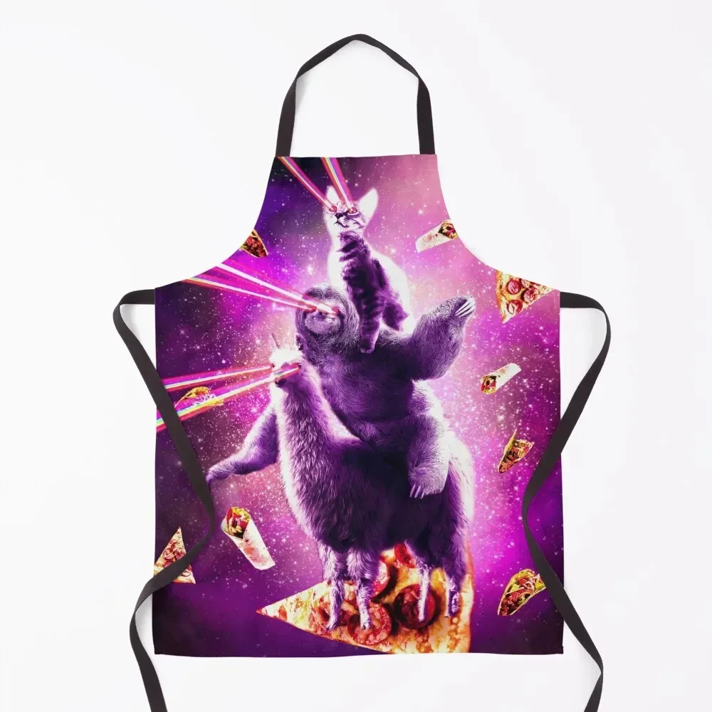 Laser Eyes Space Cat Riding Sloth, Llama - Rainbow Apron Goods For Home And Kitchen Funny Apron