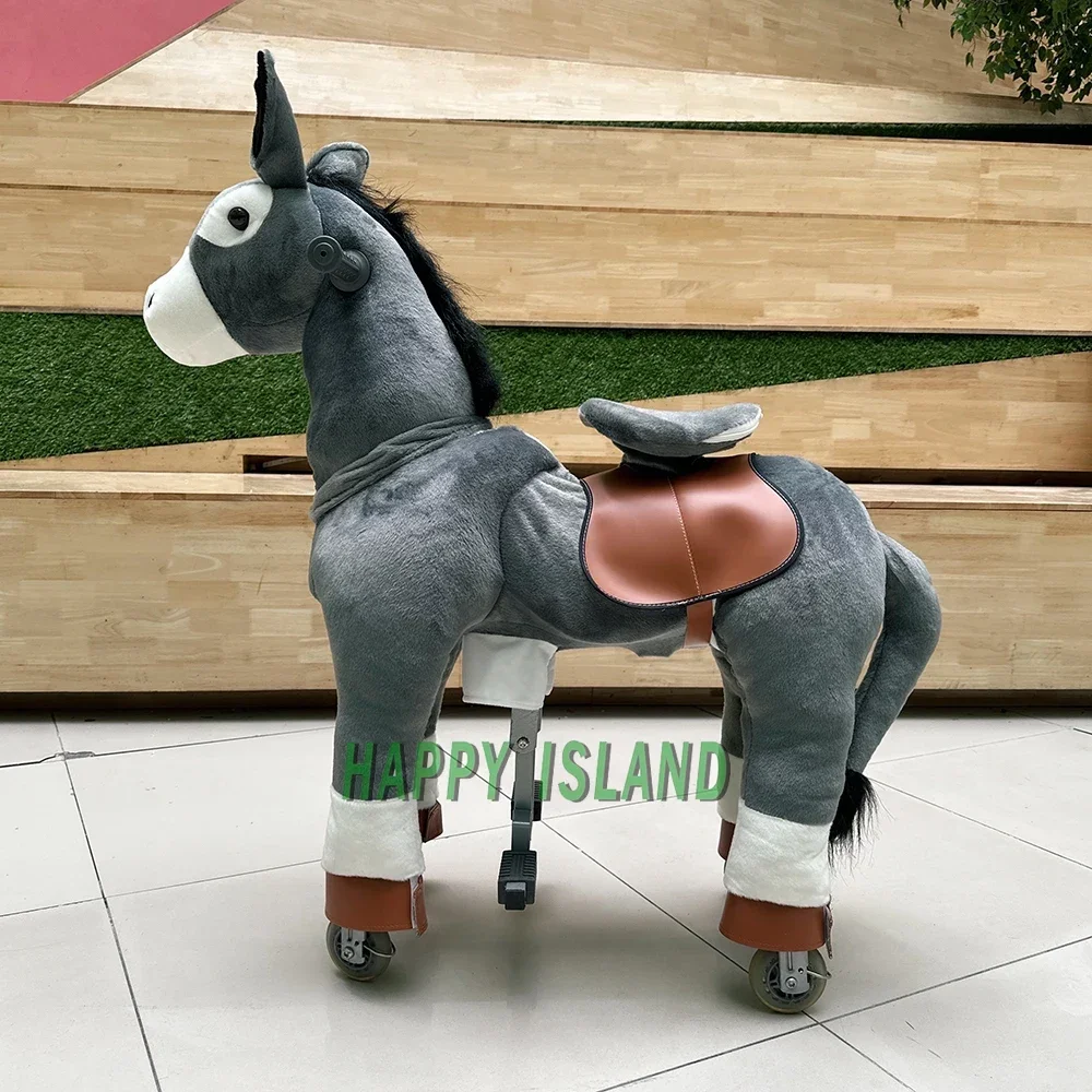 Ride on Horse Toy Kid Cute Donkey Ride on Toy for 5-12 Years Premium Riding Horse Plush Animal Toy Walking Horse with Wheels