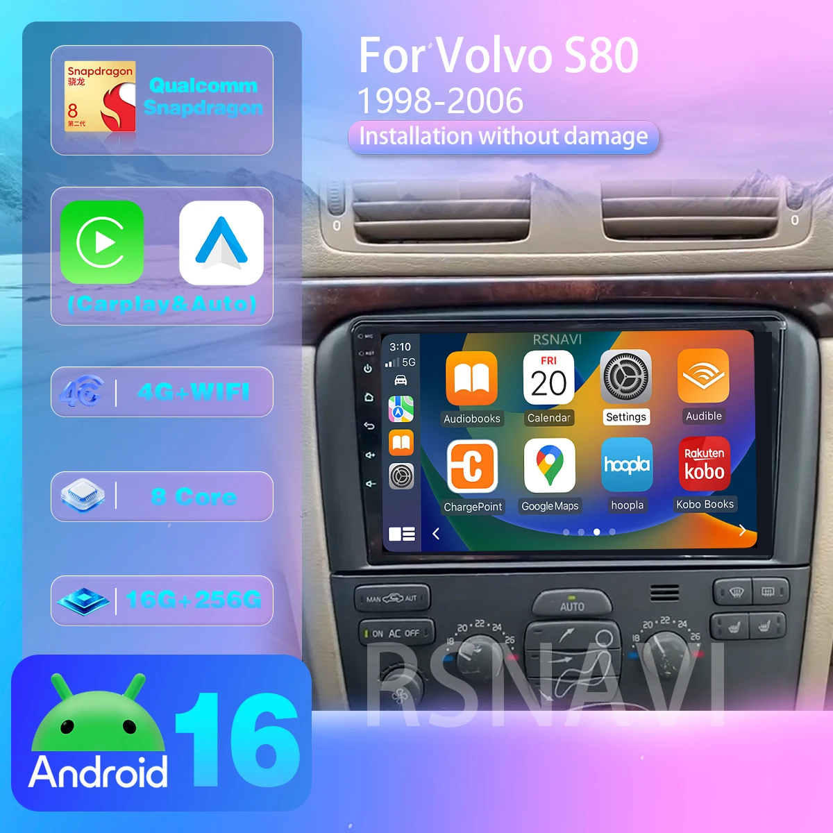 Android 16 Für Volvo S80 2004 2005 2006 Carplay Autoradio Stereo Head Unit Autoradio mit Wireless CarPlay Snapdragon 360 Kamera