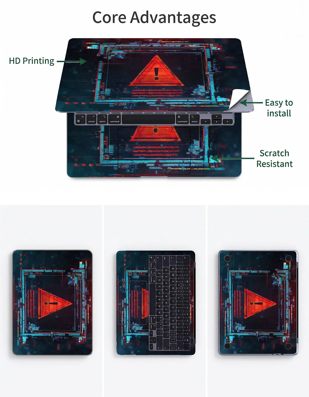 Dark Grunge Warning Skull Powder Explosion Light Beam Shield Anti Scratch Protective Laptop Skin Sticker Self-Adhesive PC Decals view 4