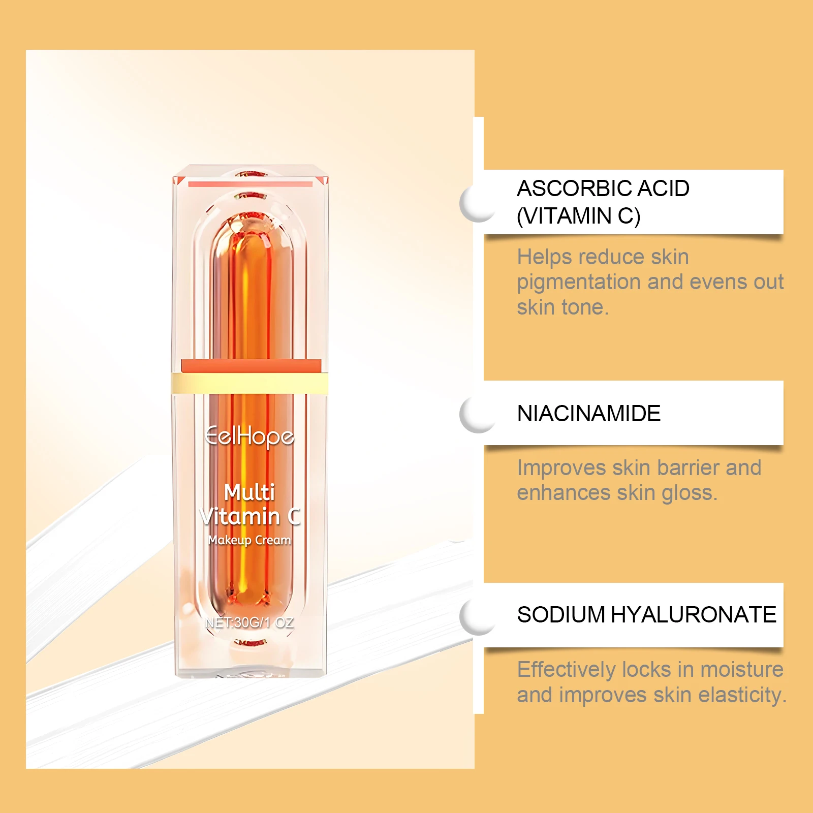 マルチビタミンC配合メイクアップクリーム エネ スキントーンブライトニング スキン グロウ コンシーラー 肌バリア改善 ダメージケアクリーム 30g