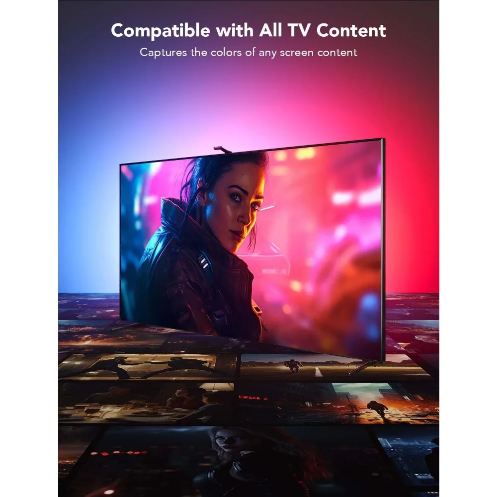 Govee Envisual TV-Hintergrundbeleuchtung T2 mit zwei Kameras, 16,4 Fuß RGBIC Wi-Fi LED-Hintergrundbeleuchtung für 75–85 Zoll Fernseher, Doppellichtperlen, für
