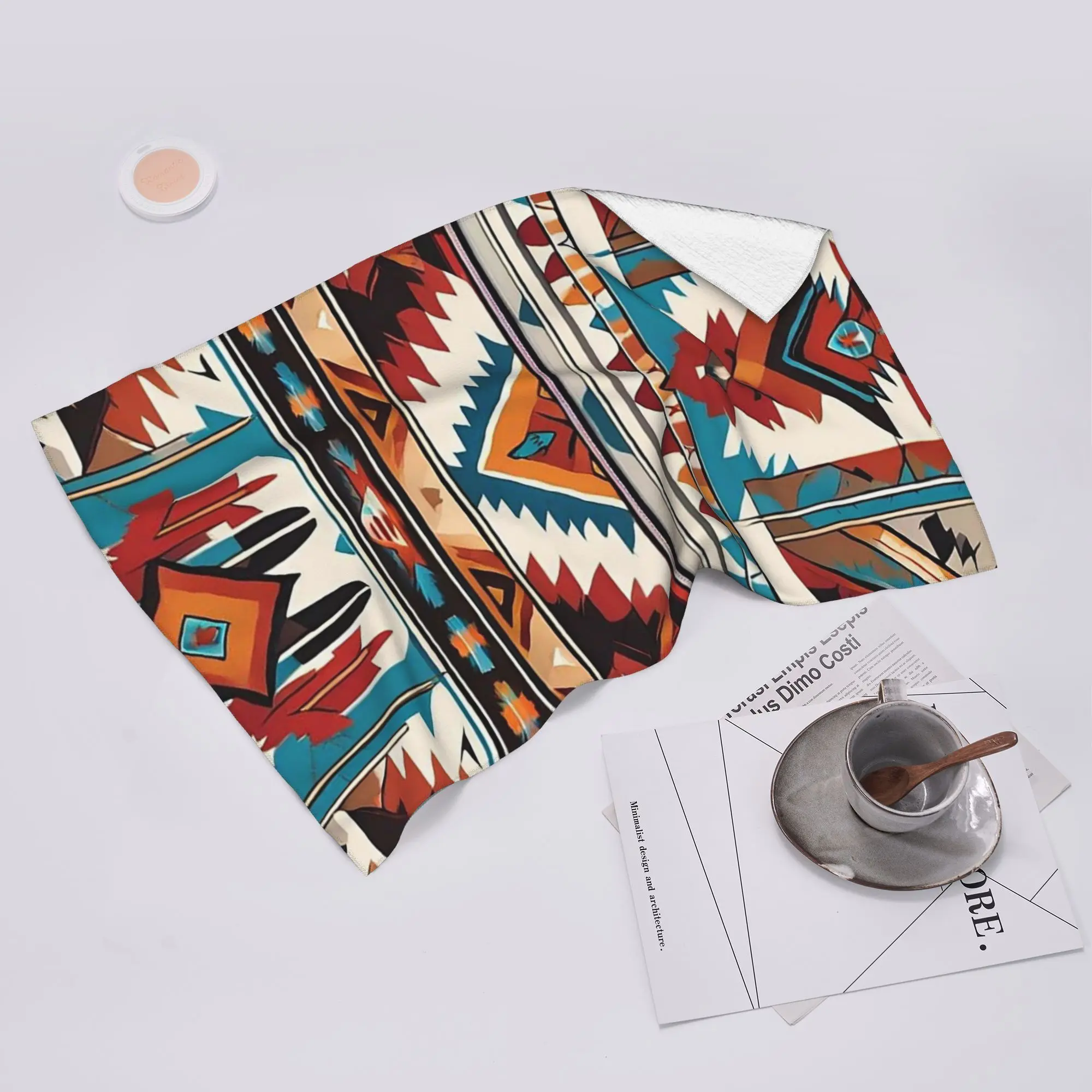 Custom Navajo watercolor pattern Soft Face Towel Quick Dry Pool Bath Cotton Towels Breathable