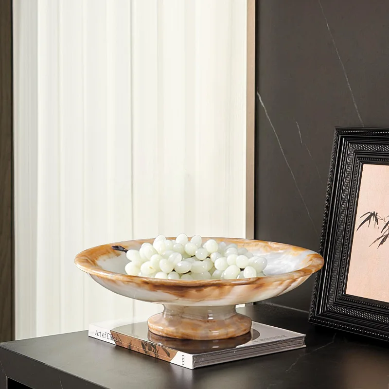 Natural jade fruit plate, meal plate, high-foot tray, light luxury home decoration, antique storage plate, homestay model room