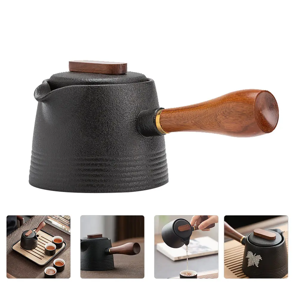 

1pc Black Pottery Vintage Style Hand-Painted Elegant Simple Tea Maker For Cooking Simple Tea Pot Calming Decorative Set