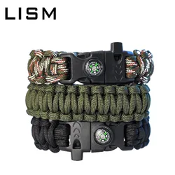 Multifunções Paracord Survival Bracelet, Viagem ao ar livre, Camping, Caminhadas, Corda Trançada de Emergência, Cadeia com Apito e Bússola