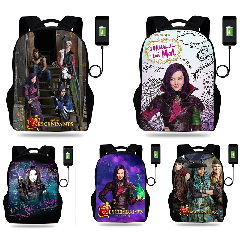 Descendants Cartoon Backpack Boy Girl Teenager School Bag USB Charging Daily Travel Large Capacity Backpack Mochila