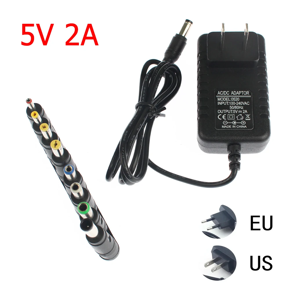 DC 5V 6V 9V 12V 2A Power Supply Adapter Charger AC 110V 220V AC DC Power Adapters DC Plug Converter EU US with 8pcs Connect Plug image 3
