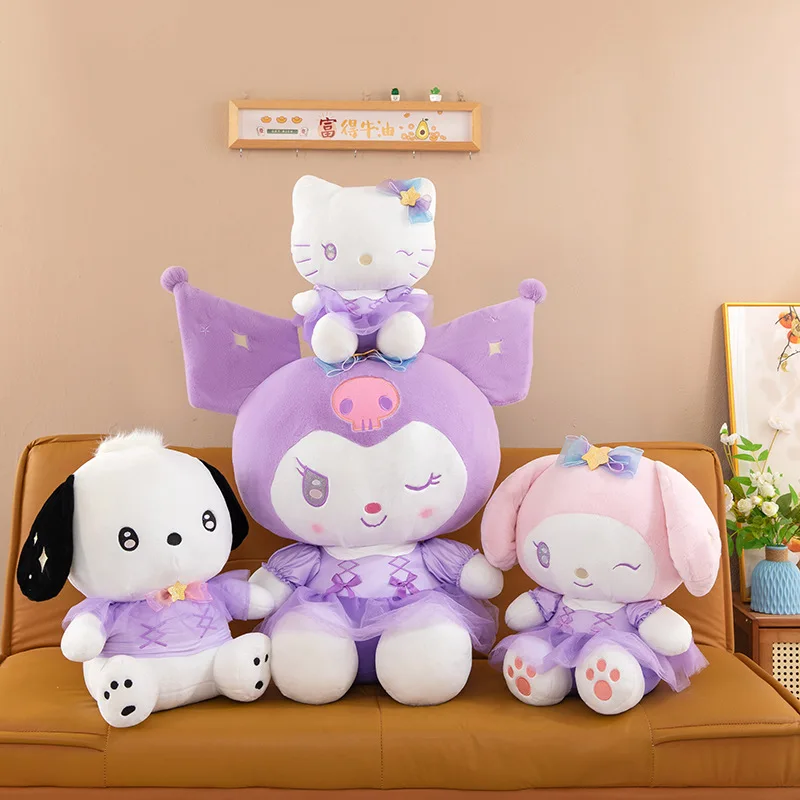 45 cm Sanrio Kawaii Hello Kitty Knuffel Gevulde Pop Kuromi met Paarse Melodie Pachi Hond Violet KT Pop Kinderen Verjaardag Kerstcadeau