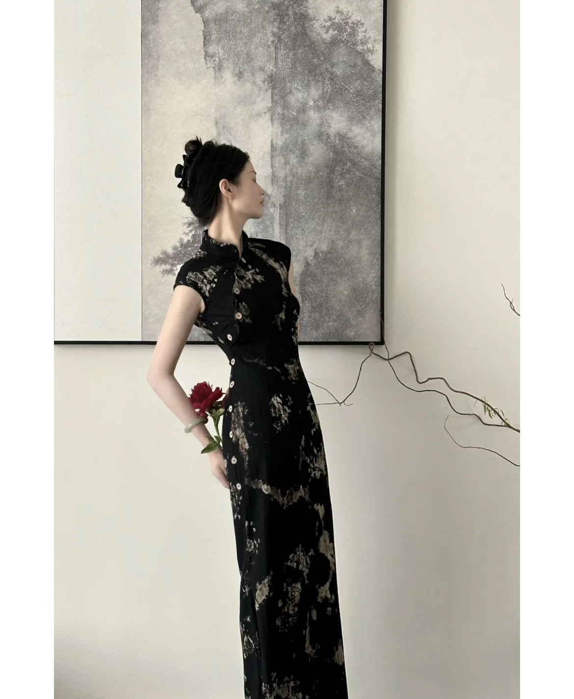 

Новая китайская ретро-рубашка на пуговицах, окрашенная, удлиненная, стройнящая, весна-лето, в национальном стиле, улучшенная, с деревянными пуговицами