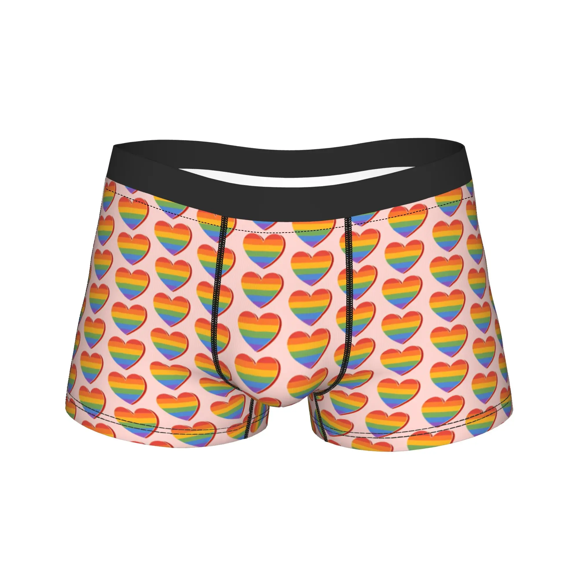 Rainbow Heart LGBT Shorts Briefs  Underwear Trenky Man Novelty Boxer Shorts Custom DIY Oversize Panties