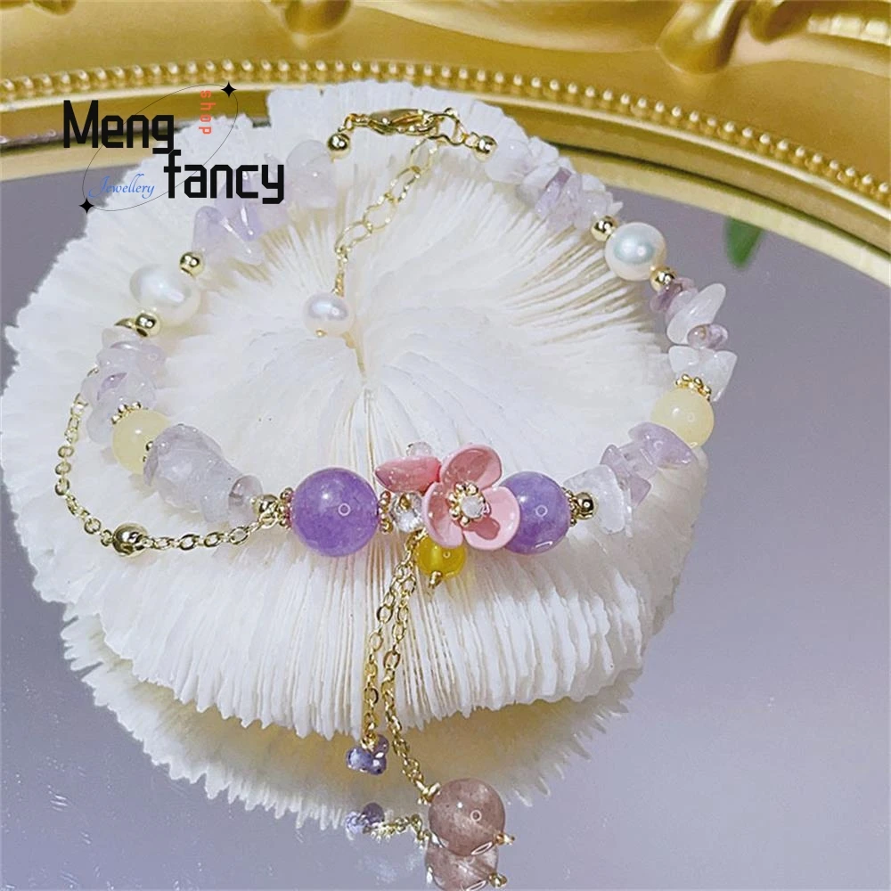 New Pink Flower Bouquet Amethyst Bracelet Female Design Super Fairy Tassel Exquisite High-grade Sexy Young Girls Fashion Jewelry