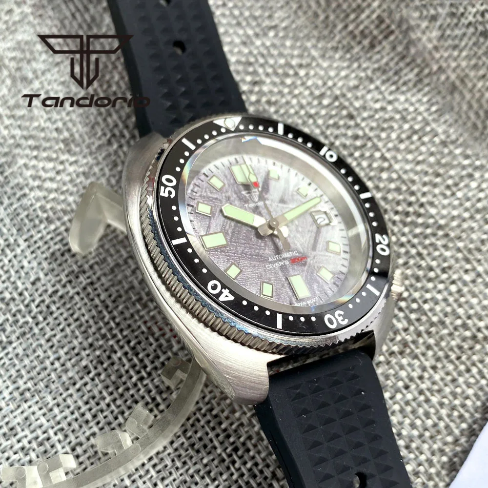 Imagem -05 - Tandorio Nh35a 44 mm Relógio Automático de Mergulho para Homem Padrão de Meteorito Dial Face 20bar Safira Data Cristal Cerâmica Rotativo Bezel