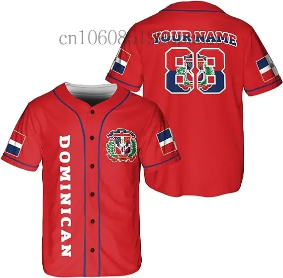 2024 World Dominican Republic Baseball Jersey3D Print Mesh Fiber Baseball Shirt Free Customized Name Men\'s and Women\'s Shirts