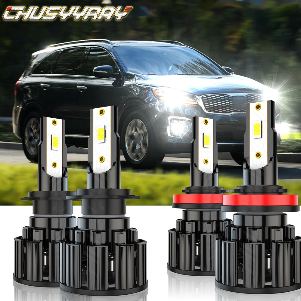 

CHUSYYRAY Car lights 4x Compatible For Kia Sorento 2015 -2018 2019 H7 H11 Headlight LED Combo 6000K Bulb Kit Super High Bright