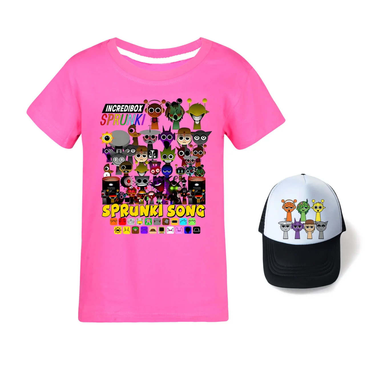 Hot Game Sprunki Camisetas Kids Cartoon Sprunky Kleding Meisjes 2025 Zomer T-shirt Jeugd Jongens Korte Mouw Tops Zonnehoed 2 stuks Pakken