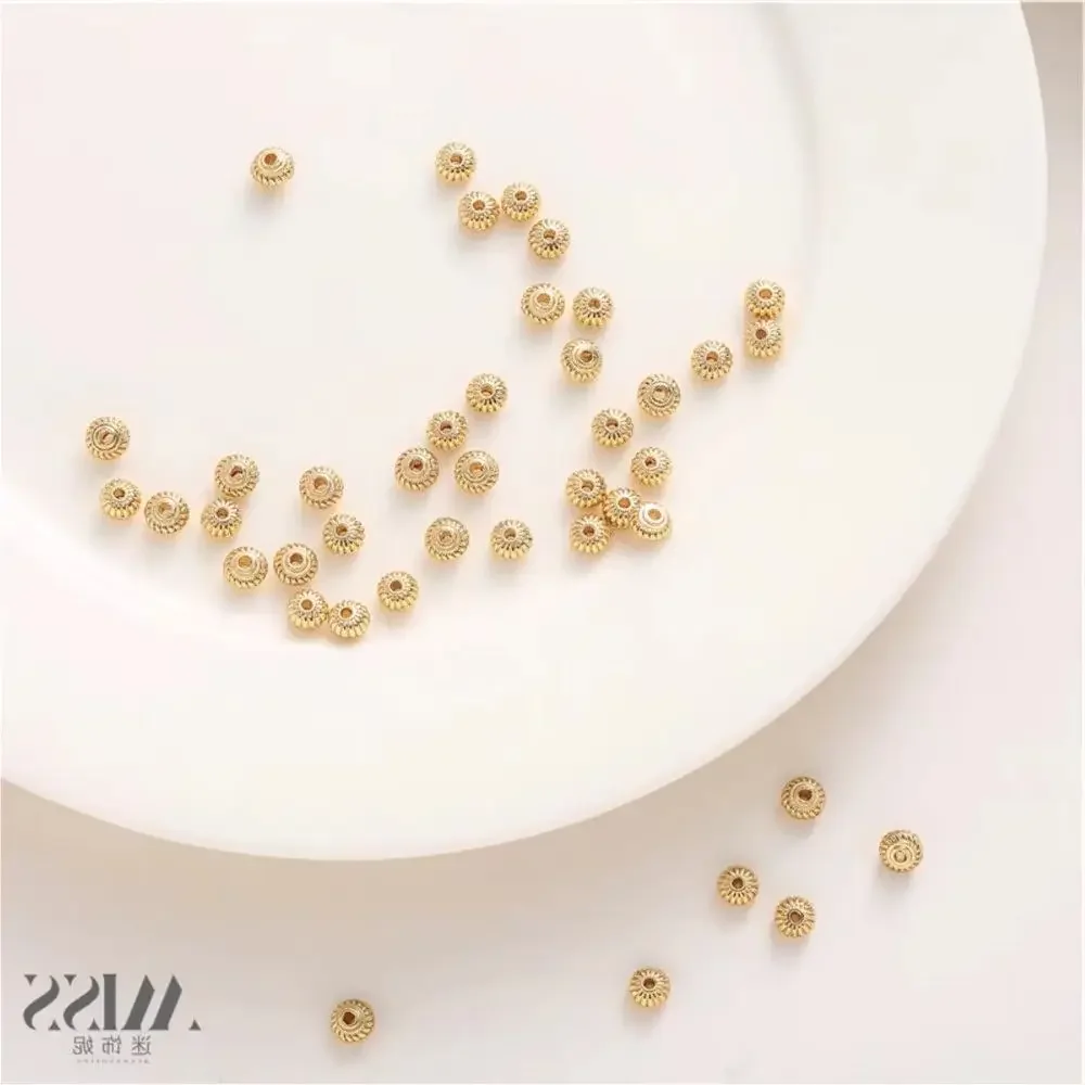 14K Gold Color Flat Pumpkin Bead-separated Flying Saucer Spiral Pattern Lantern Loose Beads DIY Handmade Jewelry Bead Material