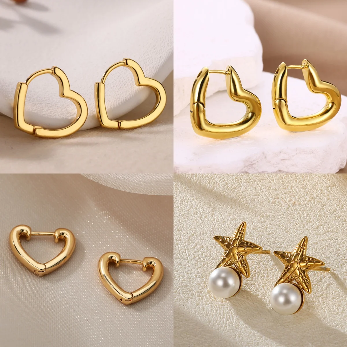 Minimalistische herzförmige Damen-Ohrringe, vergoldet, klassischer Schmuck, Ring, Jahrestagsgeschenk, kostenloser Versand