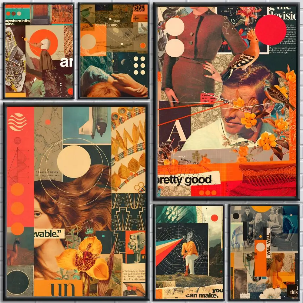 

Compositional Retro Collage Poster Stickers Painting HD Wall Art for Bedroom Living Room Home Decor Waterproof Decoration Gift