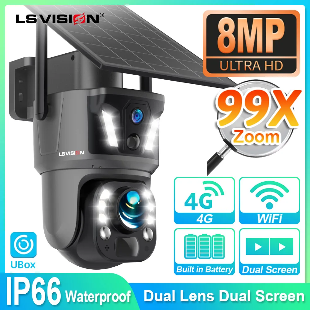 Caméra de surveillance extérieure LS VISION 99X Zoom 4G Sim, sécurité Wifi CCTV, vision 4K, distance de visionnement 2000 mètres, caméra PTZ CCTV, application UBOX
