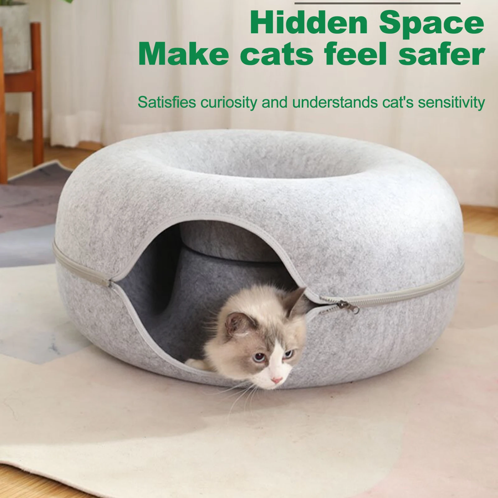 Cat Tunnel Bed Indoor Toys for Cats Donut Pet Bed Dual-Function Design Scratch Resistant- Suitable for Cats Rabbit Small Animals