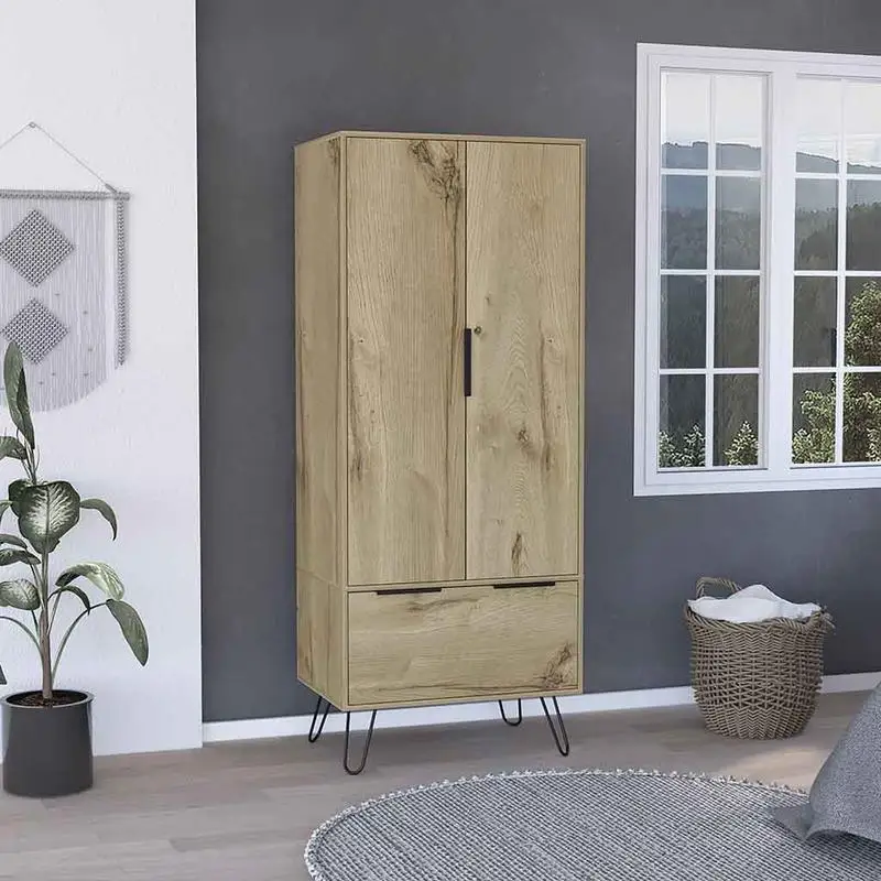 Light Oak Armoire Cabinet with One Drawer and Double Doors, Perfect for Storage and Organization