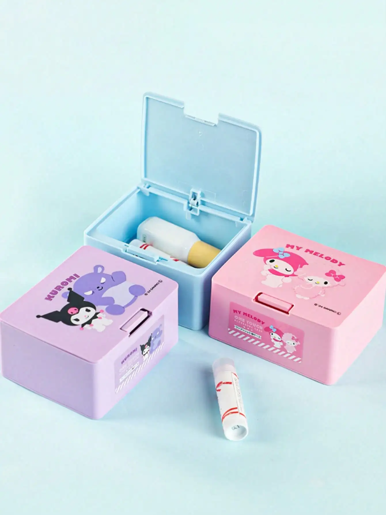 1 Stück Hellokitys Kuromi Kunststoff-Aufbewahrungsbox mit Drucköffnungsdeckel - Moderne Aufbewahrung für Zahnseide, Kosmetikpads und Kleinteile – Detail 4