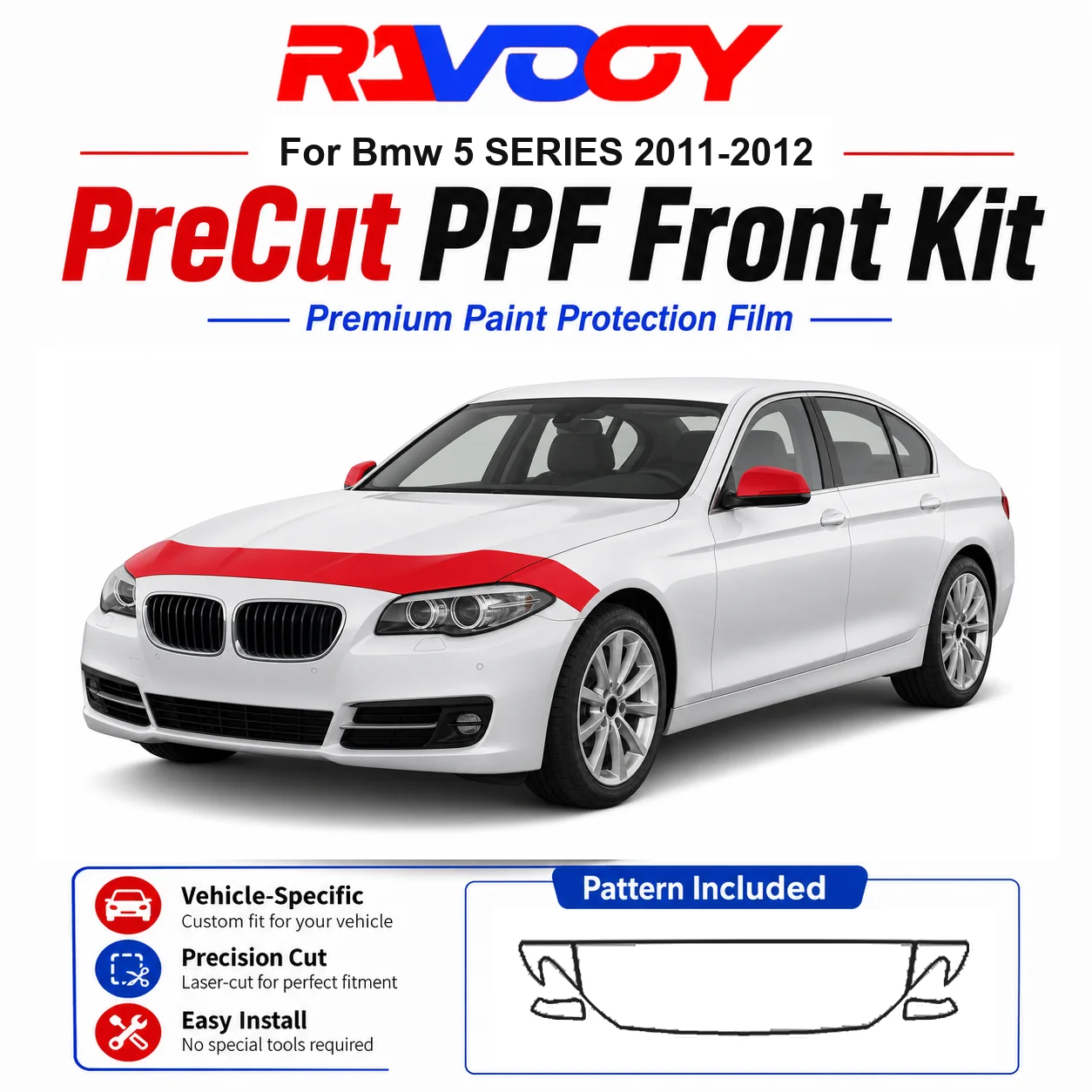 

8.5mil TPU Precut PPF Kit For BMW 5 SERIES 2011-2012 - Hood, Fenders & Mirror Set - Self-Healing Clear Bra Film