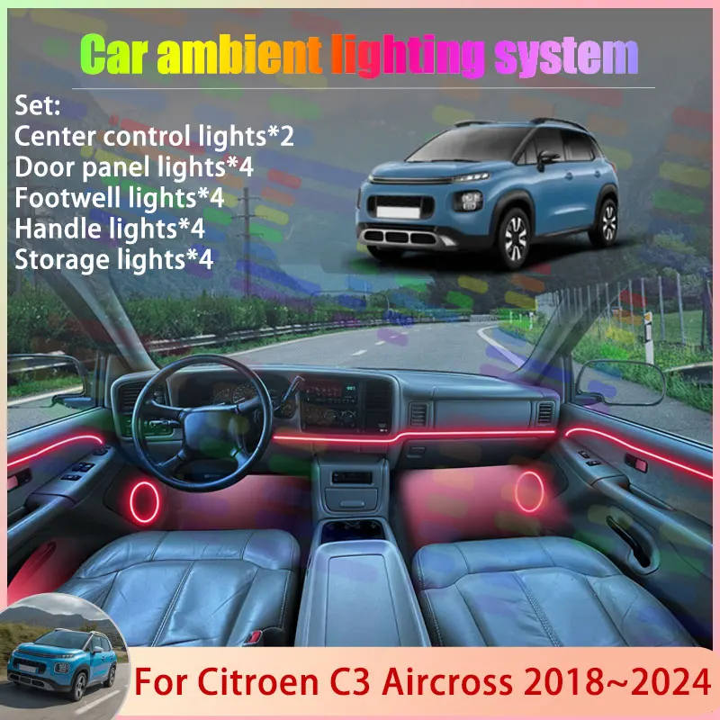 

For Citroen C3 Aircross A88 2018~2024 2019 2020 2/18 in 1 Car Atmosphere Light Lamp RGB Shade Ensemble Streamer Atmosphere Set